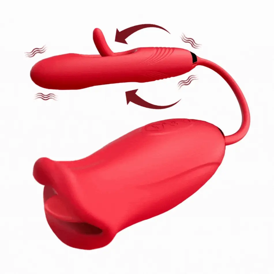 VigorLove - Rose Muncher Lip Tongue Suction Vibrator With Patting Dildo Vibrator