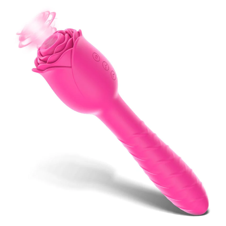 VigorLove - D3621 Scarlet 3-in-1 Telescopic Sucking And Shocking Handle Rose Vibrator