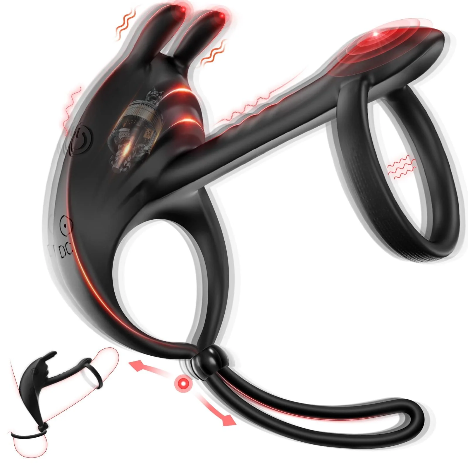 VigorLove - Bunny RIng Vibrating Cock Ring with 2 Penis Ring Penis Sleeve Mens Sex Toys