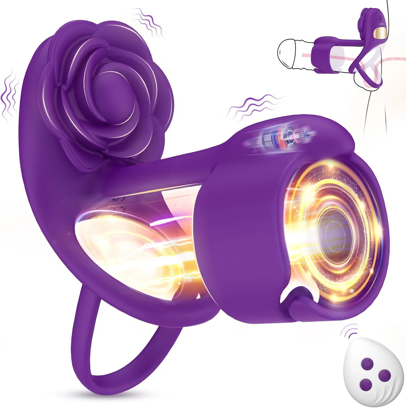 VigorLove - 3 IN 1 Vibrating Rose Penis Ring with 10 Vibration